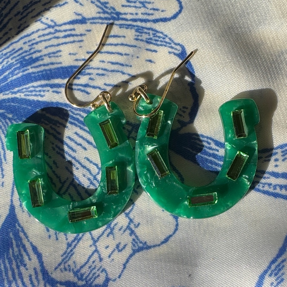 Green Lucky Horseshoe Earrings & Pins